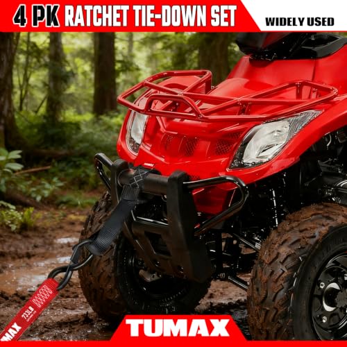 4Pcs Ratchet Tie Down Straps: 15FT 2200lb for Truck, Motorcycle & Cargo - size: 2200lbs-Red