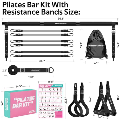 Pilates Bar Kit with Resistance Bands, Pilates Workout Equipment for Women - color: Black Pro