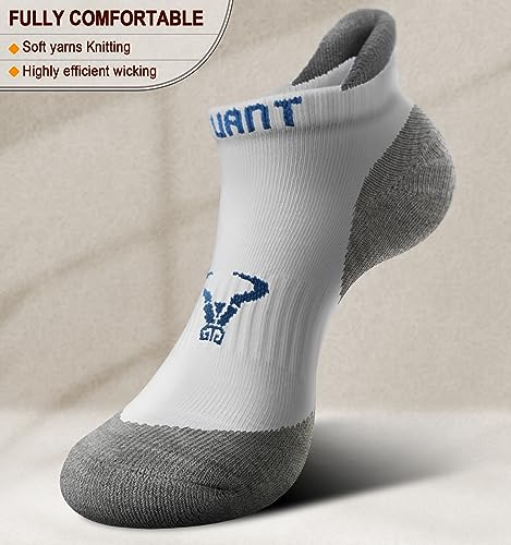 BULLIANT Men Running Ankle Socks 6Pack-Cushioned Support-Low Cut No Show - color: Black/White3644, size: 10-12