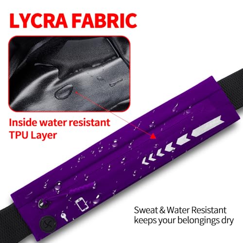 USHAKE Slim Running Belt Women Men, Bounce Free Fanny Pack Phone Holder - color: Purple