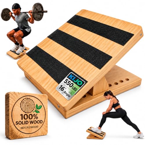 16-Level Adjustable Solid Wood Slant Board – 550 lbs Heavy Duty Incline Board for Calf Stretching, Ankle Mobility & Squats – Wooden Squat Wedge for Weightlifting, Gym & Strength Leg Training