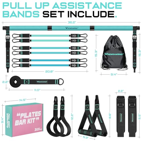 Pilates Bar Kit with Resistance Bands, Pilates Workout Equipment for Women - color: Blue