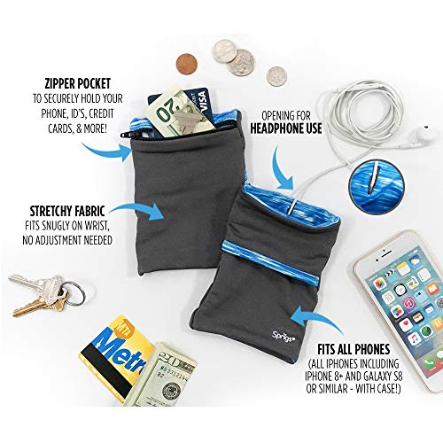 Sprigs Wrist Wallet Running Wristband Pocket for Keys Cards Cash ID Phone - color: Blue Horizon
