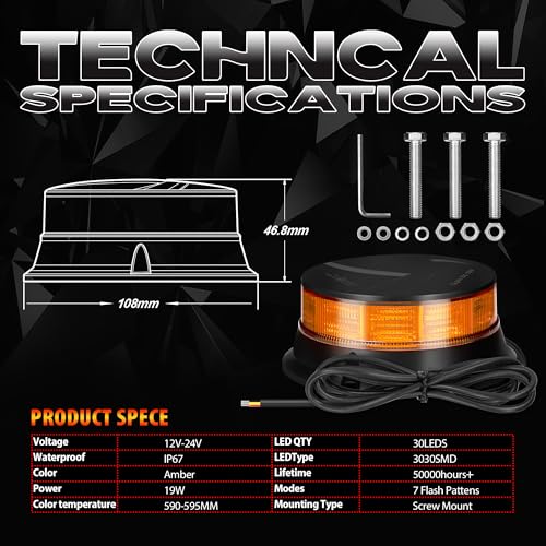 Amber Beacon Light, 4.2 Inch Flashing Strobe Warning Light 12-24V - color: Style 9