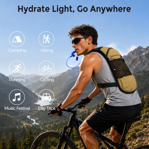 Running Vest Water Backpack with 2L Leak-Proof Bladder for Men & Women - color: Khaki