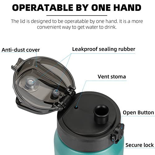 Fanhaw 24oz Stainless Steel Water Bottle with Chug Lid, Green Blue - color: Green Blue, style: 24 Ounces