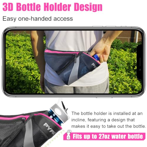 PYFK Running Belt Hydration Waist Pack with Water Bottle Holder for Men Women Waist Pouch Fanny Bag Reflective - color: Rose Red