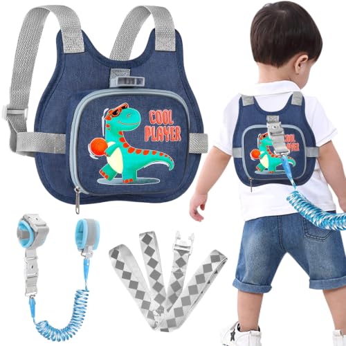 Accmor Toddler Leash, Cute Dinosaur Baby Harness Leash Anti Lost Wrist Link - color: Navy Blue/Dinosaurs & Basketball