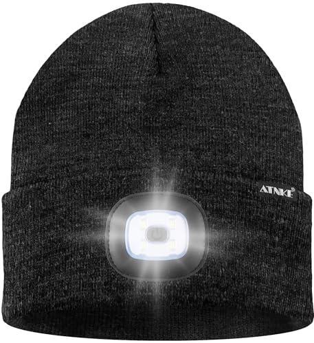 ATNKE LED Lighted Bluetooth Beanie Hat,USB Rechargeable 4 LED Wireless Music Running Headlamp Cap Gift for Men and Women - color: #Dark Grey