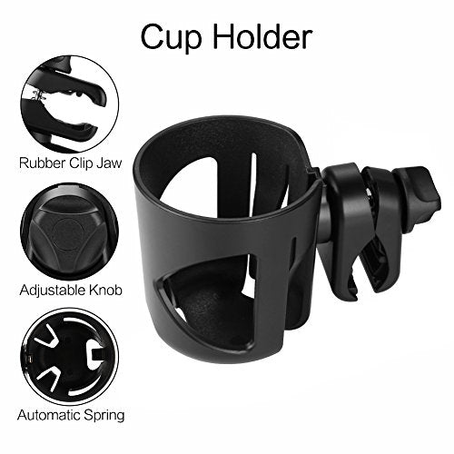 Accmor Stroller Cup Holder, Universal Cup Holder for Walker Wheelchair Bike Scooter, 360° Rotatable Stroller Cup Holder Attachment Walker Wheelchair Accessory - color: All Black & All Black