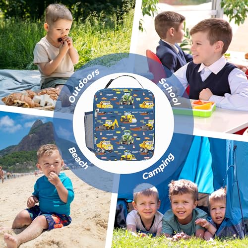 Clastyle Car Insulated Kid Lunch Bag for Boy Lunch Box, Yellow Excavator - color: Yellow Excavator