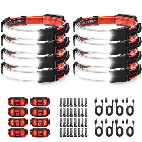 LED Headlamp Flashlight 8Packs, 1000L 230° Broadbeam Headlight, USB Rechargeable Head Lamp with Red Taillight, Lightweight Waterproof Headlamps for Camping Running Hiking, Hard Hat Headlamp - color: 230° Red 8PC