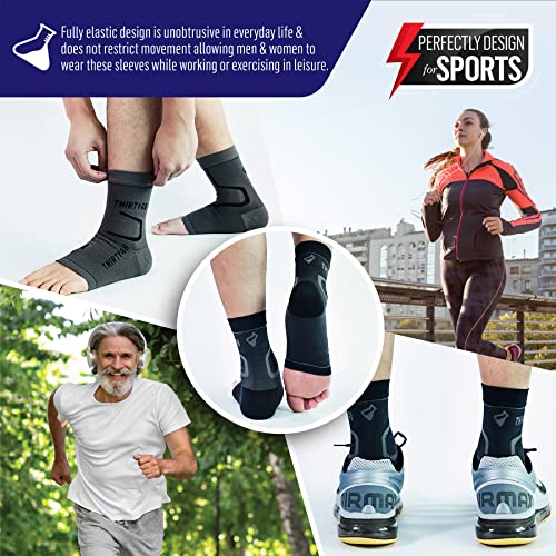 Thirty48 Plantar Fasciitis 20-30 mmHg Ankle Compression Socks, Foot Brace - color: Black & Pink (2 Pairs), size: Large