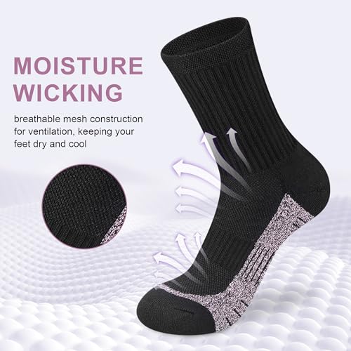 cuangya Women Crew Socks Athletic Cushioned Running Hiking 3-5 Pairs - color: 4 Pairs Black, size: 5-8