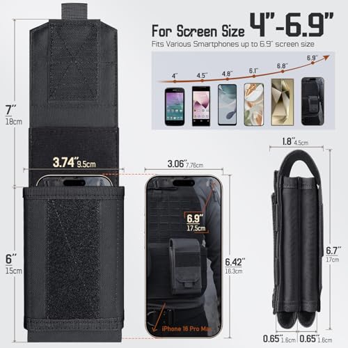 Universal Phone Pouch with MOLLE Attachment for EDC Outdoor & Tactical Gear - color: Black
