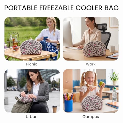MEXS Small Cooler Bag, Freezable Snack Bag for Kids & Adults, Small Insulated Lunch Bag with Upgraded Thicker Ice Pack, Reusable Mini Cooler for Work/School/Travel - color: Leopard Bow