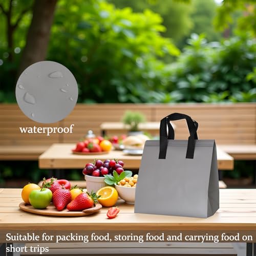 12Pcs Disposable Insulated Lunch Bags Thermal Cooler Bag for Food Delivery - color: Gray, size: 9.45"(H) x 9.45"(L) x 5.91"(W)