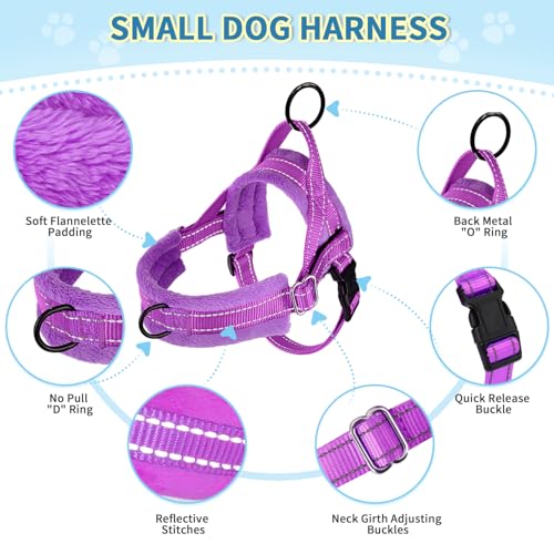 Lukovee Small Dog Harness and Leash Set, No Pull Soft Padded, 4ft Leash, S - color: A-Purple, size: S ( Chest 17.5'' ~ 22'')