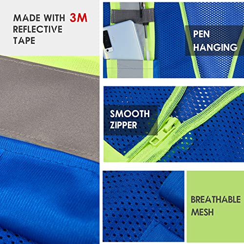 3M High Visibility Reflective Safety Vest with Zipper and Pockets Blue,M - color: 3m-blue, size: Medium