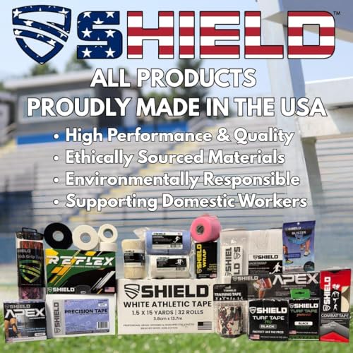 SHIELD Athletic Tape | USA's 250th Anniversary 8 Pack, 1.5 Inch by 10 Yards, Professional Trainer Rigid Wrap for Athletes - Made in the USA - Strong Hold, No Residue, Easy Tear Athletic Tape (Red - color: Red White & Blue