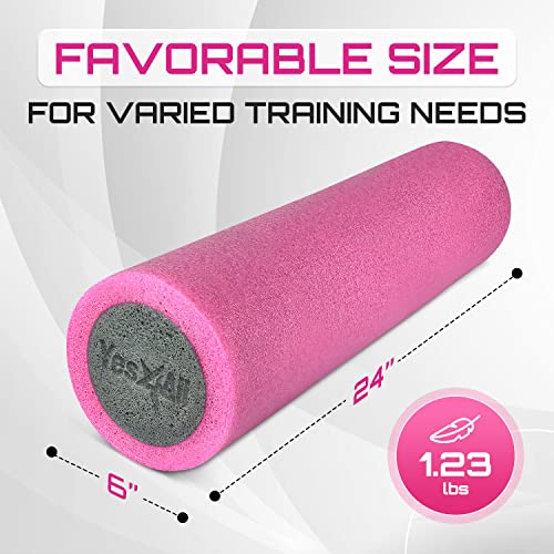 Yes4All Medium Firm Two-Layer PE Foam Roller for Yoga & Pilates - color: 24 Inches - Pink/Grey