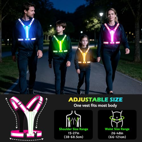 Led Light Up Running Vest Reflective Vest for runners night walking, Rechargeable Reflective Running Vest High Visibility - color: Pink