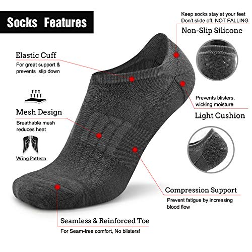 Busy Socks No Show Thin Merino Wool Blend Running Socks with Non-Slip Grips - color: 3 Pairs Dark Grey, size: Small-Medium