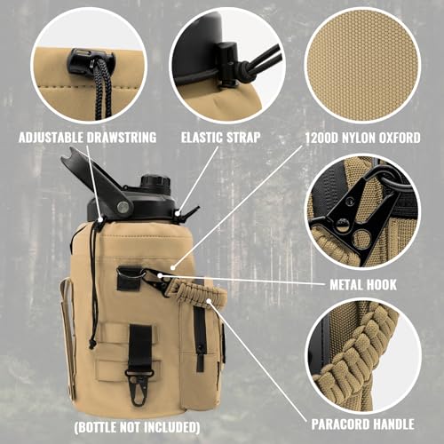 NATURE PIONEOR 32 64 128oz Tactical Water Bottle Pouch, MOLLE Bottle Holder - color: Khaki, size: 128OZ/YT Half Gallon
