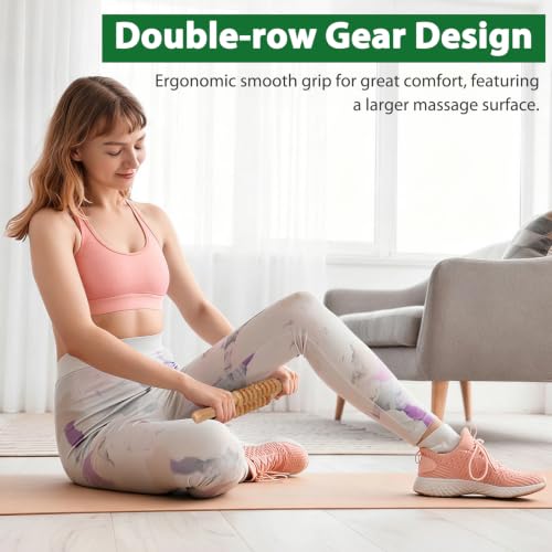 Liitrton Manual Wooden Massage Roller Stick for Muscle Relief, 18-Wheel - size: 18-Wheel-Wood
