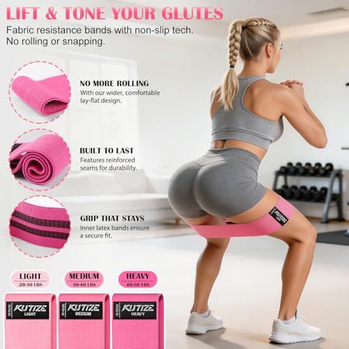 KUTIZE Booty Bands & Pedal Exercise Bands Resistance Bands Set for Women - color: 1-Pink Bands Set