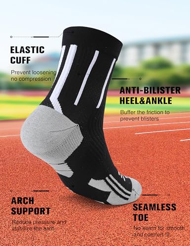 Mens Compression Running Socks: 360° Targeted Support Secure Fit - color: F-black Black Black, size: 9-13