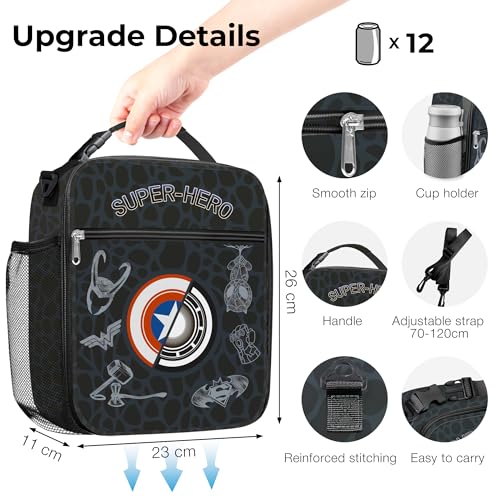 Clastyle Kid Lunch Box for Boy Insulated Lunch Bag Back to School, Hero - color: Emblem