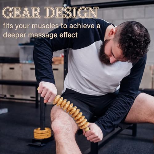 Liitrton Manual Wooden Massage Roller Stick for Muscle Relief, 11-Wheel - size: 11-Wheel-Wood