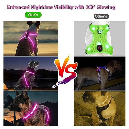 Visinite LED Dog Harness, USB Rechargeable Light Up Dog Vest, 2 Illuminate Modes Glow in The Dark Dog Harness, Adjustable Lighted Pet Harness Light for Night Walking Safety (Pink, XL) - color: Pink, size: Extra Large