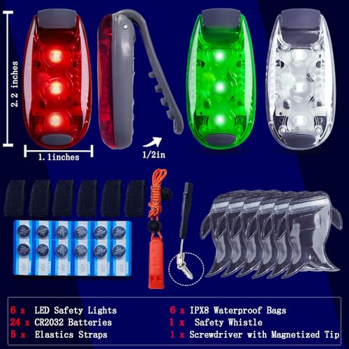 Amzonly 6pcs Navigation Lights, Stern Lights for Boat Kayak, Battery Operated Safety Light Kit for Night Kayaking, High Visibility, Boat Safety Whistle Included, 12PCS Extra Batteries - color: White