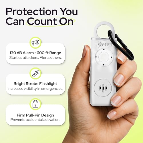 Personal Alarm for Women Safety, 130dB Loud Siren Keychain, TSA Safe, White - color: E - White