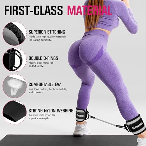 Ayombo Ankle Resistance Bands with Cuffs, Home Gym Workout Equipment, Lifting Glute Butt Exercise Equipment for Women, Ankle Weights Fitness Set, Leg Booty Equipment for Training Perfect Body Shape - color: A-Grey