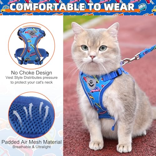 KOOLTAIL Cat Harness and Leash Set, Escape Proof for Safe Walking & Travel, Reflective Comfortable Easy Control Adjustable Kitten Harness for Boys&Girls Small Medium Large Cats Car S - size: Small