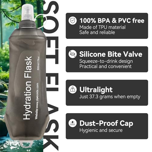 500ml Soft Flask, Shrink As You Drink Collapsible Water Bottles for Running Vest & Hydration Pack, BPA-Free Leak-Proof TPU Folding Bottle for Hiking Cycling Climbing Jogging-Grey - color: 1PCS Grey