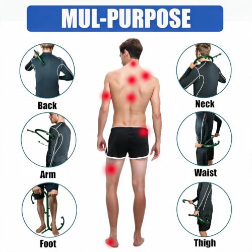 Ergonomic Deep Tissue Massager, Back Cane with 12 Massage Nodes for Neck, Back & Shoulder, Detachable Muscle Knot Relief Tool, Full Body Self Massage for Tension Relief (Green)