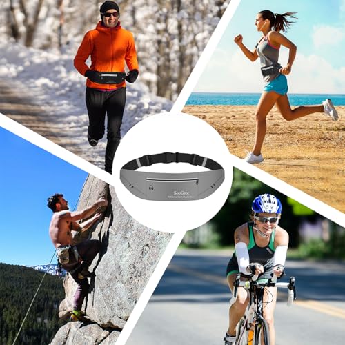 Men Women Slim Running Belt Fanny Pack,Zipper Waterproof Running Waist Pack,Ultra Light Reflective Phone Holder,Sport Workout Exercise Belt Bag for Running Walking Cycling Camping Gym (GSP1198-Gray) - color: GSP1198-Gray
