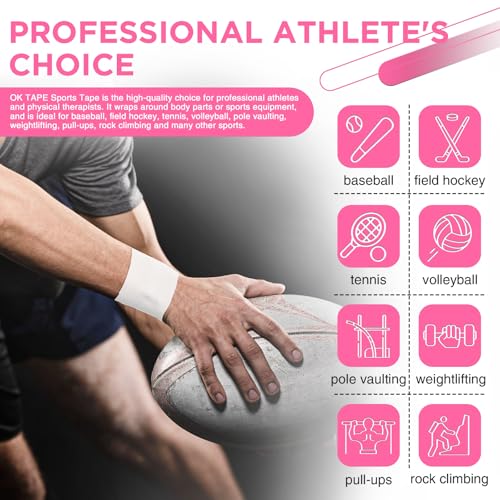 OK TAPE Athletic Sports Tape 4 Packs 32.8ft Per Roll White Strong Adhesion - color: White, size: 1.5" x 11yards - 4 Rolls