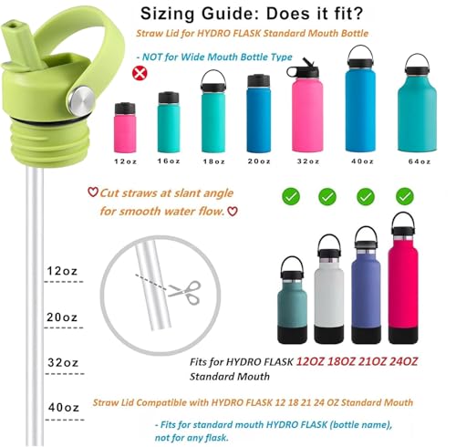 RRegeny Straw Lid fits Hydro Flask Standard Mouth, 21 24 oz, Sports Flex Cap Water Bottle Accessories Replacement Top - color: seagrass green+1pack