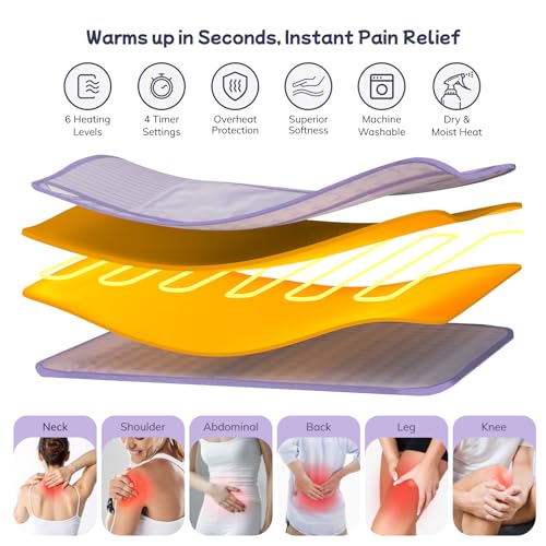 Heating Pad for Period Cramps, Upgraded Wrap Heating Pad for Back Pain Relief, Large 12''x 24''Heat Pad +26" Belt Adjustable 4 Timer 6 Heat Level Auto Shut Off, Christmas Birthday Gifts for Women Mom - color: Light Purple