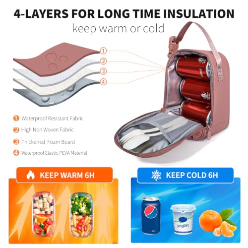 NOL Small Insulated Snack Bag Mini Freezable Cooler Pouch 3L fit 3 Cans | Wide-Mouth 6hours Cool & Warm Lightweight Leakproof Nylon Box for Work Travel, Dark pink - color: Dark pink