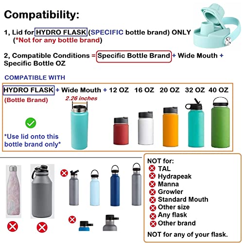 Lid for Hydro Flask 32 40 oz Wide Mouth, Replacement Lids Compatible with Hydro Flask Wide Mouth Water Bottle, Top Spout Lid with Handle, Wide Mouth Lid Chug Cap Accessories - color: Alpine - 1 Pack