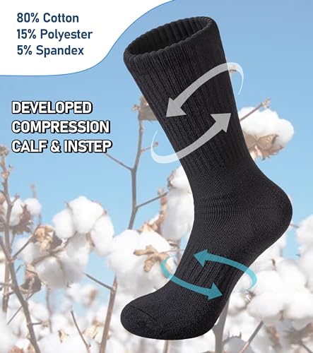 FNOVCO Women's Hiking Walking Running Crew Socks Thick Cushioned Athletic Compression Socks 5 Pairs - color: Black, size: 5-8
