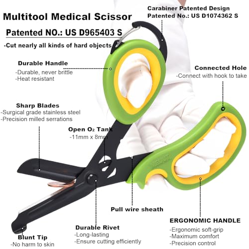 MEUUT Trauma Shears with Carabiner 7.5 Inch 2-Pack Medical Scissors - color: Green/Yellow+yellow/Green
