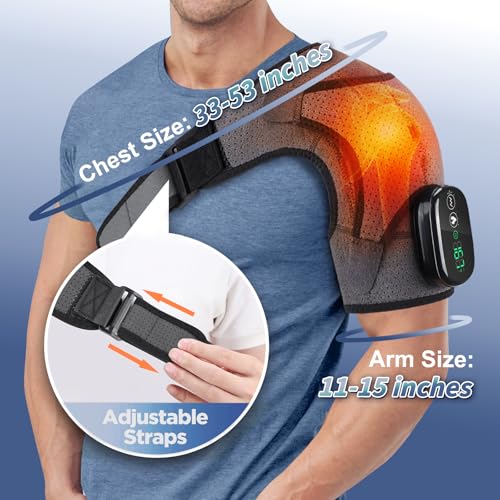 Cordless Shoulder Massager with Heat and Vibration, 3 Heat & 3 Vibration - color: Grey