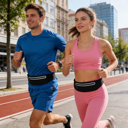 Slim Running Belt for Women Men,Phone Holder Waist Pack,Runners Fanny Pack - color: Black